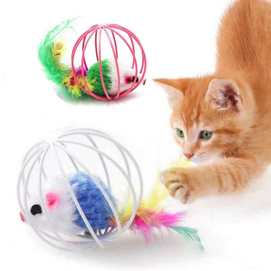 1pc Cat Toy Stick Feather Wand With Bell Mouse Cage Toys Plastic