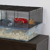 Hamster cage includes water bottle, exercise wheel food tray and